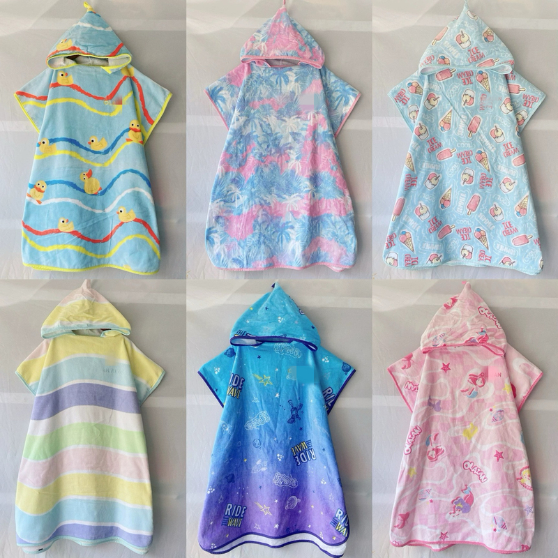 Very Nice-Looking Pure Cotton Towel Material, Suitable for Export, Absorbent Wearable Bath Towel for Boys and Girls, Bathing and Swimming Pullover Hooded Cape