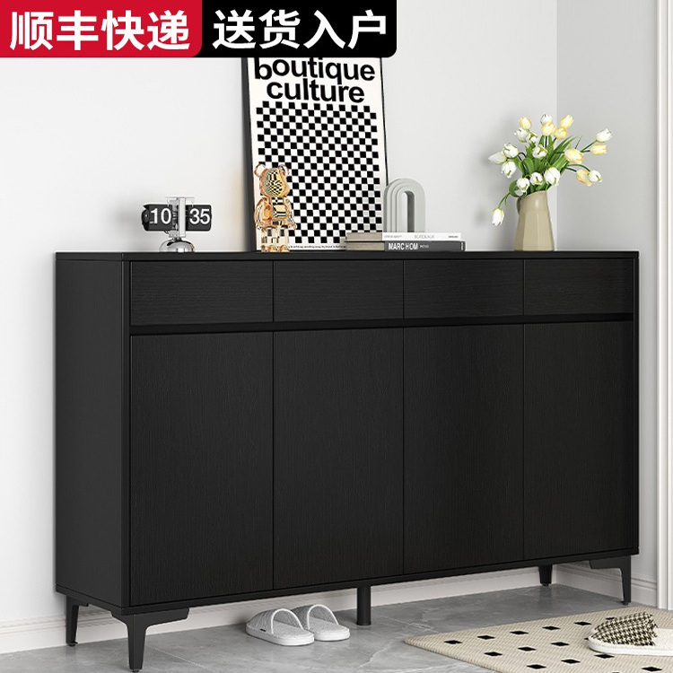Solid Wood Shoe Cabinet for Home Entrance, 2025 New Popular Model, Wabi-Sabi Style, Black, Integrated with Wall, Large Capacity Solid Wood Shoe Cabinet for Home Entrance, 2025 New Popular Model, Wabi-Sabi Style, Black, Integrated with Wall, Large Capacity