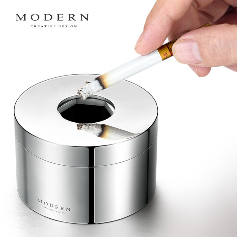 German MODERN creative personality trend ashtray stainless steel closed with lid anti-flying ash male gift customization