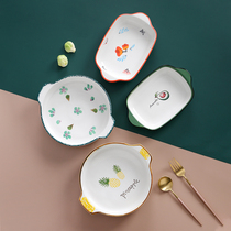 Plate dish household microwave oven baking tray ceramic oven special bowl creative Net red dinner plate with dish ins Wind