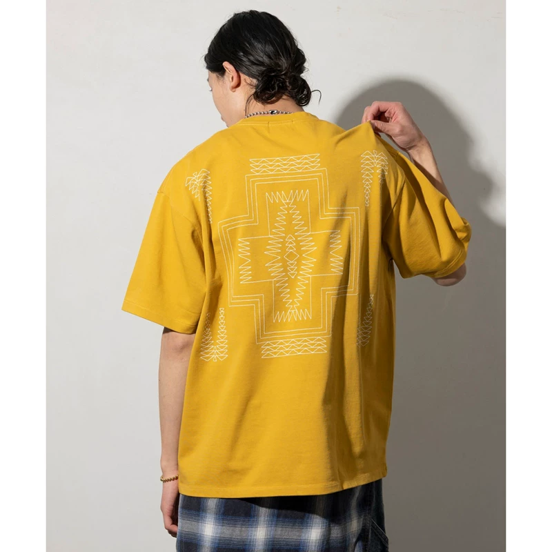FREAKS STORE 24SS PENDLETON Cotton loose Indian ethnic embroidered short-sleeved T-shirt