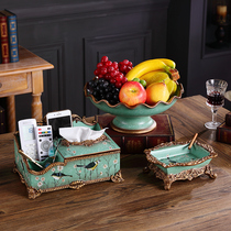 Multifunctional tissue box ashtray ashtray three-piece decoration home living room coffee table decoration American fruit plate set