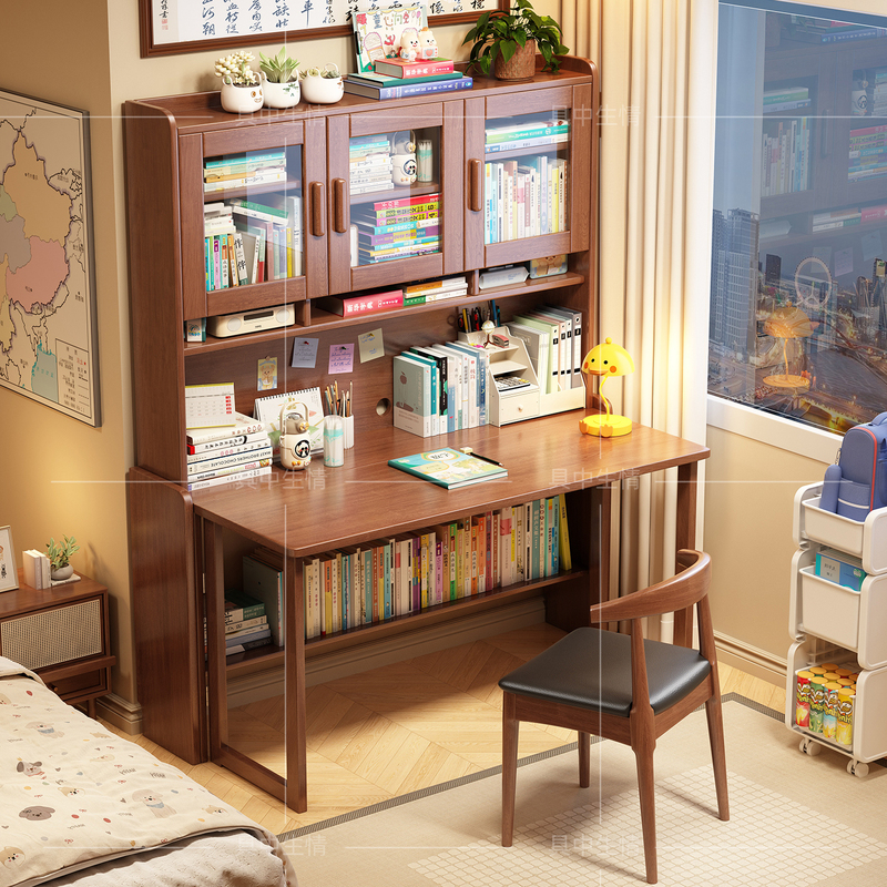 Solid Wood Home Foldable Desk with Bookshelf Integrated Small Apartment Computer Desk Bedroom Wall-Mounted Student Study Desk Solid Wood Home Foldable Desk with Bookshelf Integrated Small Apartment Computer Desk Bedroom Wall-Mounted Student Study Desk