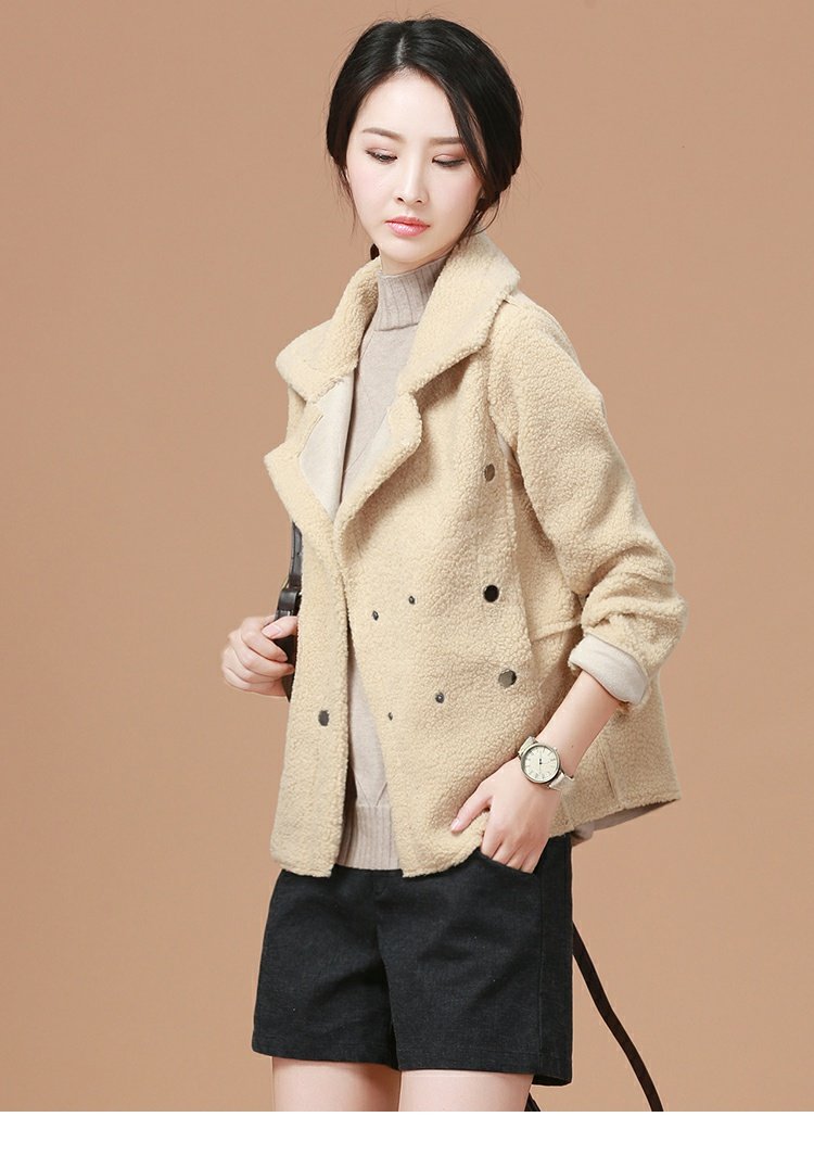 Han Chao tấn công 2018 mới mùa thu và mùa đông ngắn cổ áo phù hợp với áo khoác cashmere cho nữ áo khoác da lộn nữ
