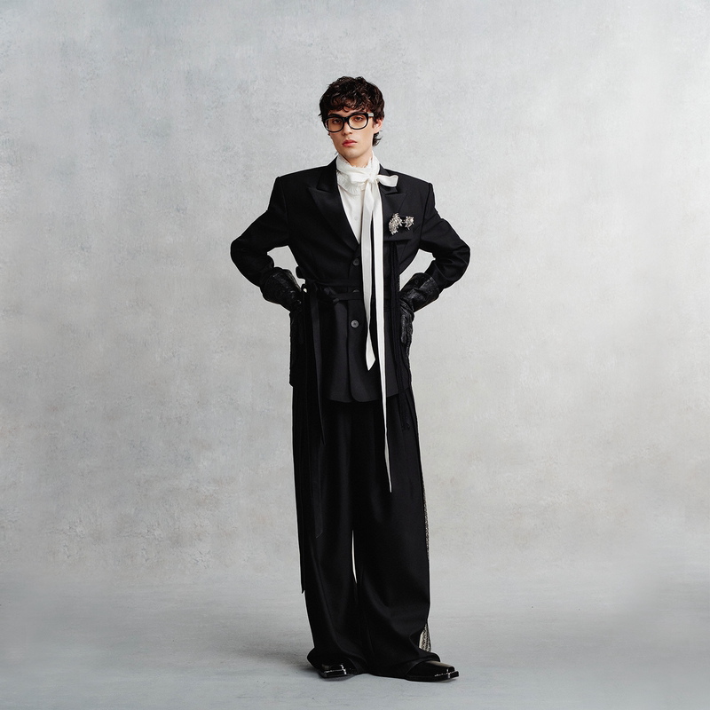 Ordudiordu【Silent Chain Sequence】Abstinence-Style Atmosphere Waist-Cinching Blazer with Stand-Up Collar and Ruffled Shirt Ordudiordu【Silent Chain Sequence】Abstinence-Style Atmosphere Waist-Cinching Blazer with Stand-Up Collar and Ruffled Shirt