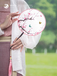 손으로 수 놓은 팬, 후난 자수 둥근 팬, 양면 수 놓은 중국 스타일 연꽃 모란 공예 선물 토끼 팬 새해 선물