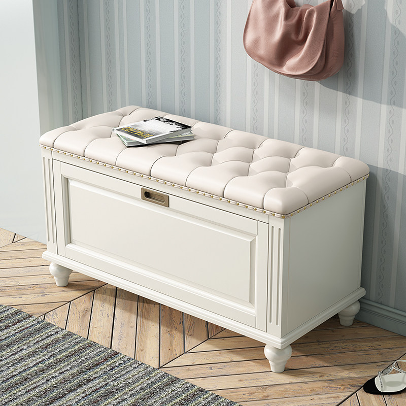 American solid wood flip bucket changing shoes stool Xuanguan Shoe Cabinet Entrance Door can sit genuine leather wearing shoes storage containing stool