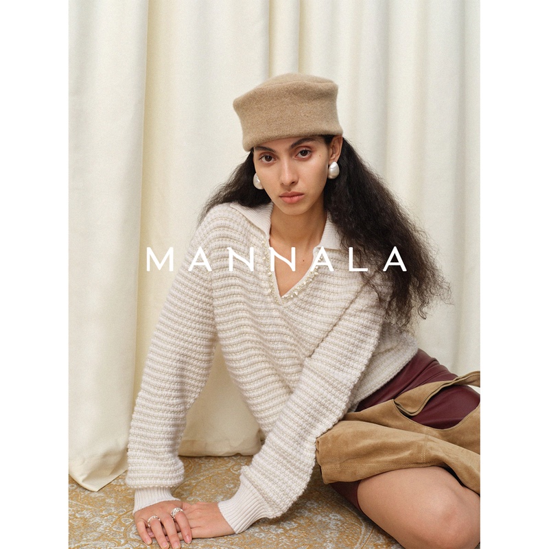 Mannala丨 "Coix Seed Sweater” Cashmere Wool Gold and Silver Thread Twisted Handmade Textured Sweater Q4625