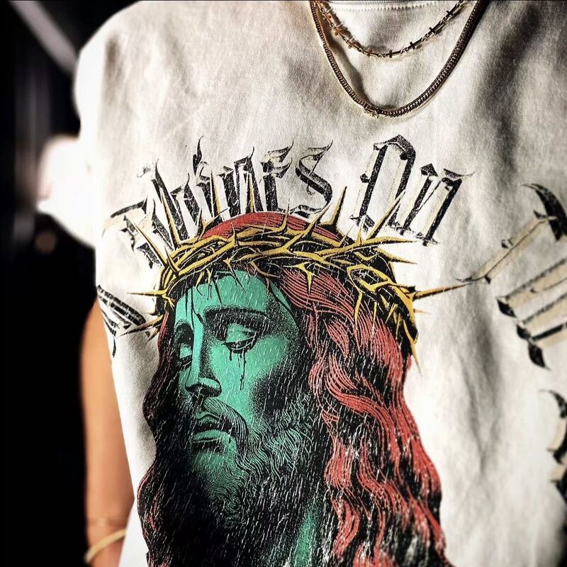 320g Heavyweight Pure Cotton Short-Sleeve Sunday Redemption T-Shirt American Style Trendy Brand Loose Casual Printed Crew Neck Tee
