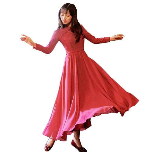 Легкое демисезонное ципао, приталенный ретро красный корсет, светлый стиль