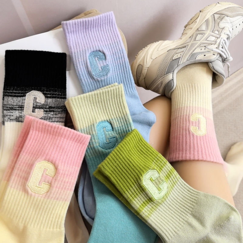 Colorful Socks for Women, Spring and Autumn Thin Style, Odor-Resistant, Pure Cotton Long Socks, Suitable for Shark Pants, Dopamine Running, Sports, and Yoga