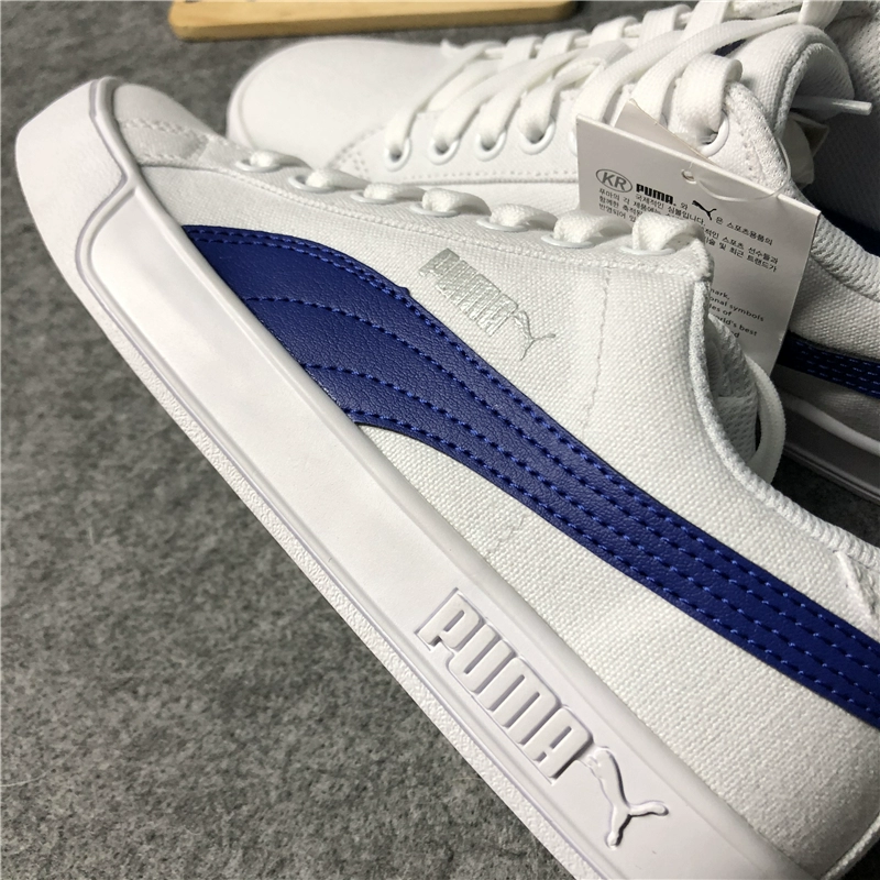 Puma smash 彪 板 đôi giày thể thao màu trắng và xanh giải trí đôi nam nữ đôi giày vải nhỏ màu trắng 359914-01 - Dép / giày thường