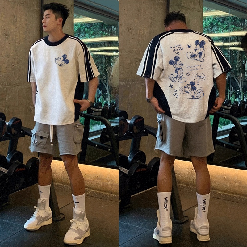 American Mickey 280g Heavyweight Pure Cotton Short-Sleeved T-Shirt for Men and Women, New Summer High Street Loose Large Size Half-Sleeve T-Shirt