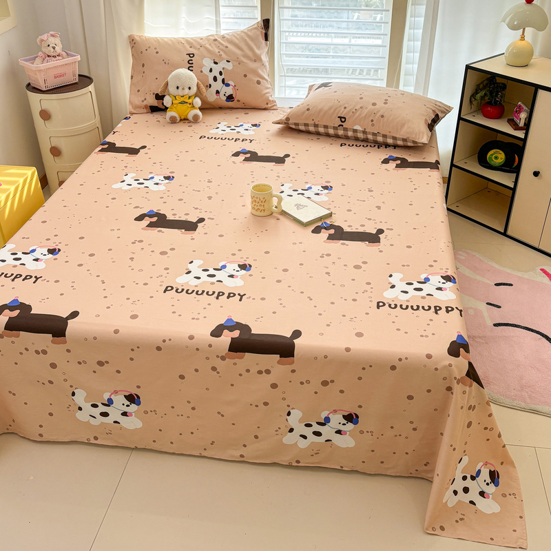 [Fuji Store] Korean Style ins Cartoon Cute Bed Sheet Single Piece Pure Cotton 100% Cotton Pillowcase Three-Piece Set