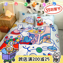 (Fuji store) 2021 electric play boy original cartoon full cotton four sets of secondary Yuan pure cotton quilt cover sheet