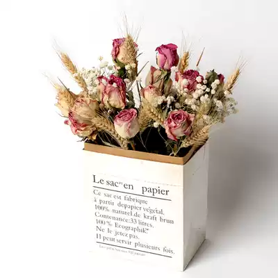 Rose dried flower bouquet natural real flower ins Nordic style home living room decoration multi-head rose diy flower arrangement