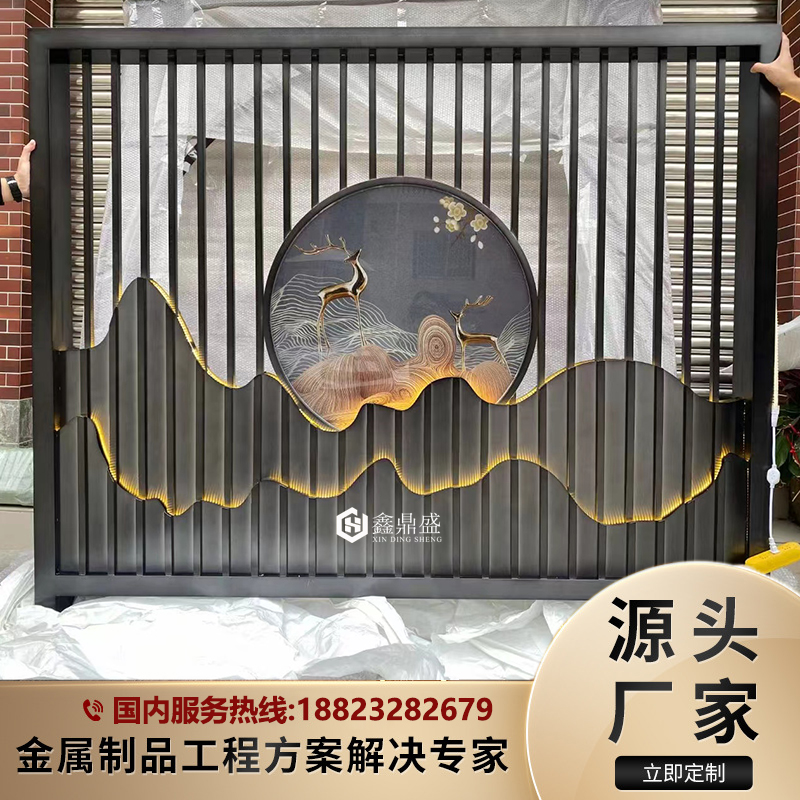 Customized stainless steel rockery screen outdoor courtyard partition hotel metal grille sample house display center landscape background wall