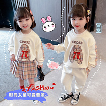 Girls Spring Clothing 2021 New 5 Childrens Western Style Leisure Sweater Sports Two-piece Set 3 Baby Top Spring and Autumn Suit