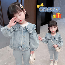 Girls 2021 spring and autumn new trendy childrens foreign style soft denim long-sleeved top baby princess 1-4 years old coat tide 3