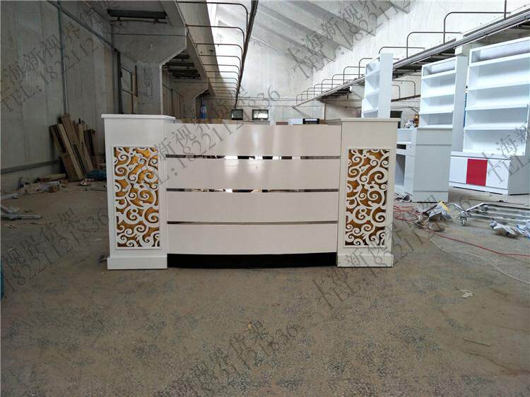 New European style wooden paint beauty salon cashier counter reception desk curved carved counter clothing store front desk bar