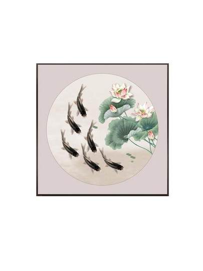 Six Fishes Painting Hanging Art Lotus Mural Living Room Hanging Painting Year of Abundance Sofa Background Wall Painting Six Fishes Decorative Painting