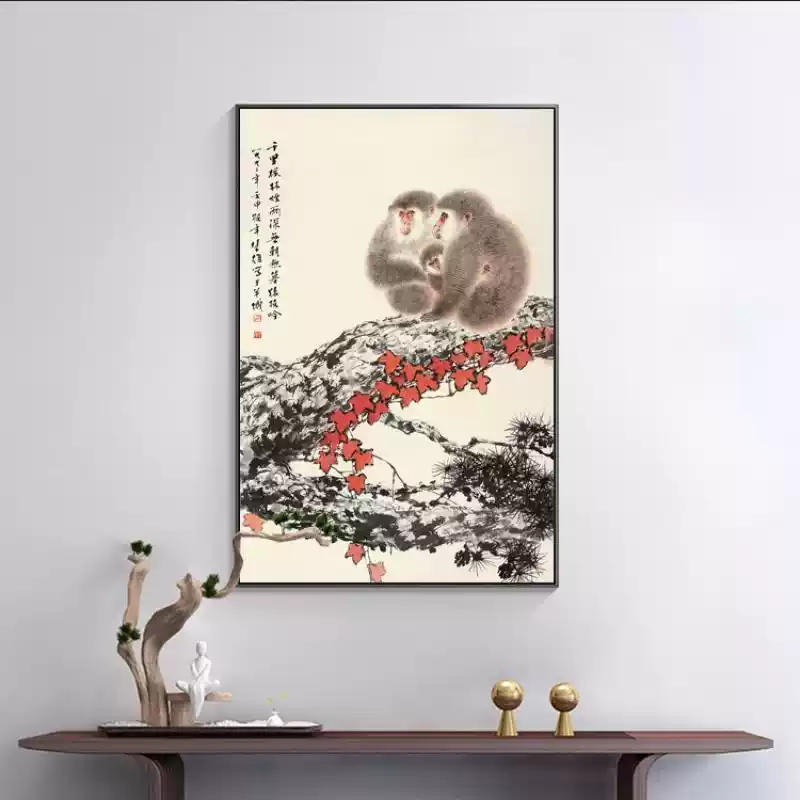 猴子挂画中式国画十二生肖挂画猴子画挂书房玄关风水画猴子装饰画-淘宝