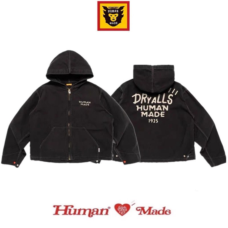 [Official Website in Stock] Human Made Fw25 Washed Vintage Snap-Button Hooded Jacket, Unisex Style