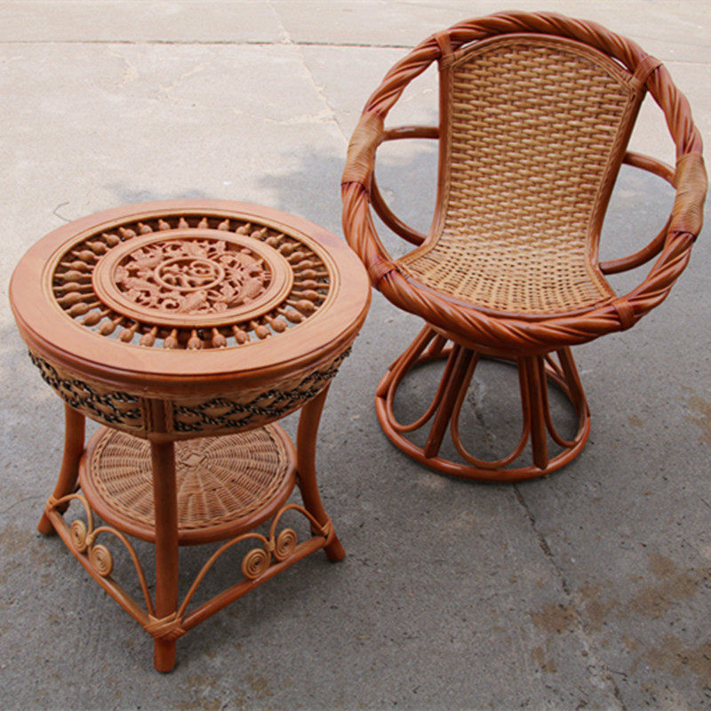 Natural rattan chair three-piece swivel chair table chair coffee table terrace living room casual rattan backrest home chair