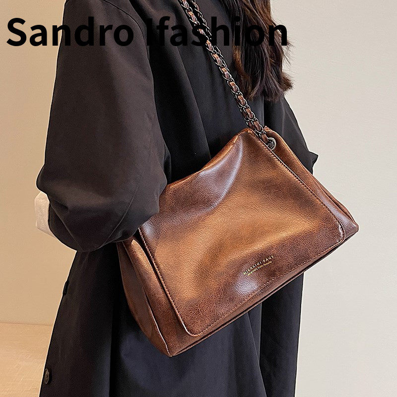 France SANDRO IFASHION Large Capacity Packs Women 2023 New Single Shoulder Diagonal Satchel Bag Retro Pillow Bag-Taobao