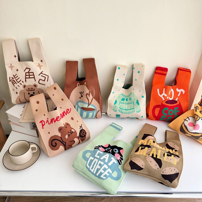 Knitted Bucket Bag Handbag for Women Cartoon Series Souvenir 100-Day Banquet Vest Bag Knitted Bag Knitted Handbag Knitted Bucket Bag Handbag for Women Cartoon Series Souvenir 100-Day Banquet Vest Bag Knitted Bag Knitted Handbag