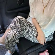 Pregnant woman wide leg pants female spring and summer thin section open fork loose and covety tug of ice silk straight cylinder air printed casual long pants