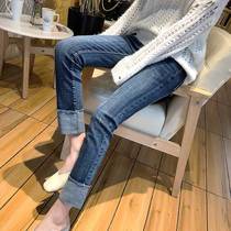 Korean straight pregnant women Jeans Spring and Autumn nine points pregnant women pants spring wear new belly pants maternity clothes tide