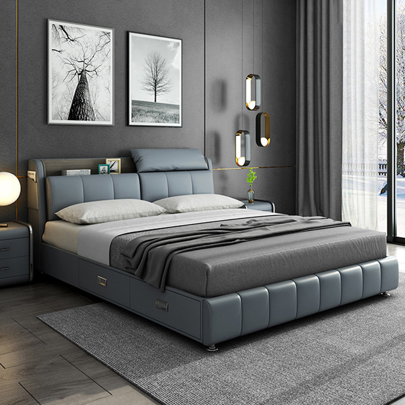 Detrium Genuine Leather Bed Light Extravagant Modern Minimalist Master Bedroom 2023 New Enlarge Bed 200 200 X 220 Double Wedding Bed-Taobao