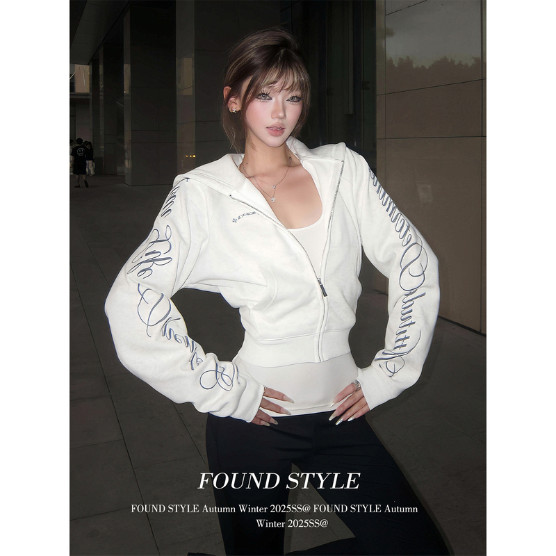 American Street Style Hooded Sweatshirt for Women, Spring Letter Print Hot Girl Zipper Jacket, Retro Gothic Style Slim Fit Top American Street Style Hooded Sweatshirt for Women, Spring Letter Print Hot Girl Zipper Jacket, Retro Gothic Style Slim Fit Top