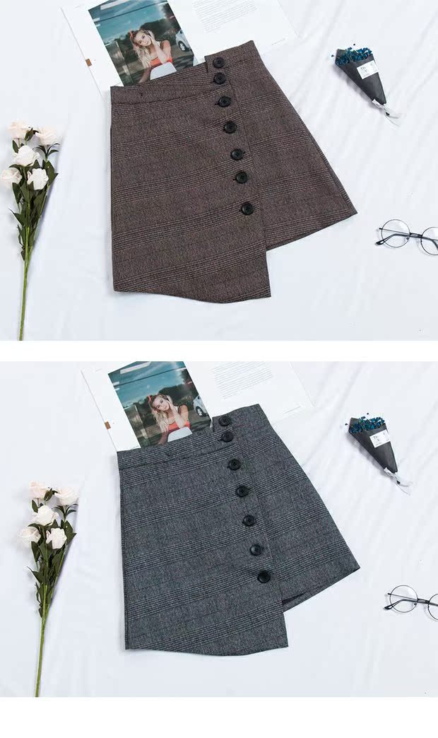 Tính khí bất đối xứng nút bất thường retro cao eo một từ váy một mảnh lưới nửa chiều dài váy hip váy nữ chân váy cho người mập