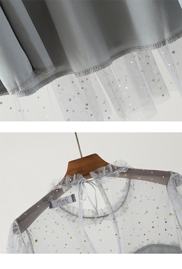 Mùa đông mới Hàn Quốc tính khí sao sequins dài tay cao thắt lưng lưới váy eo giảm béo bằng gỗ tai đầm váy ngủ đẹp