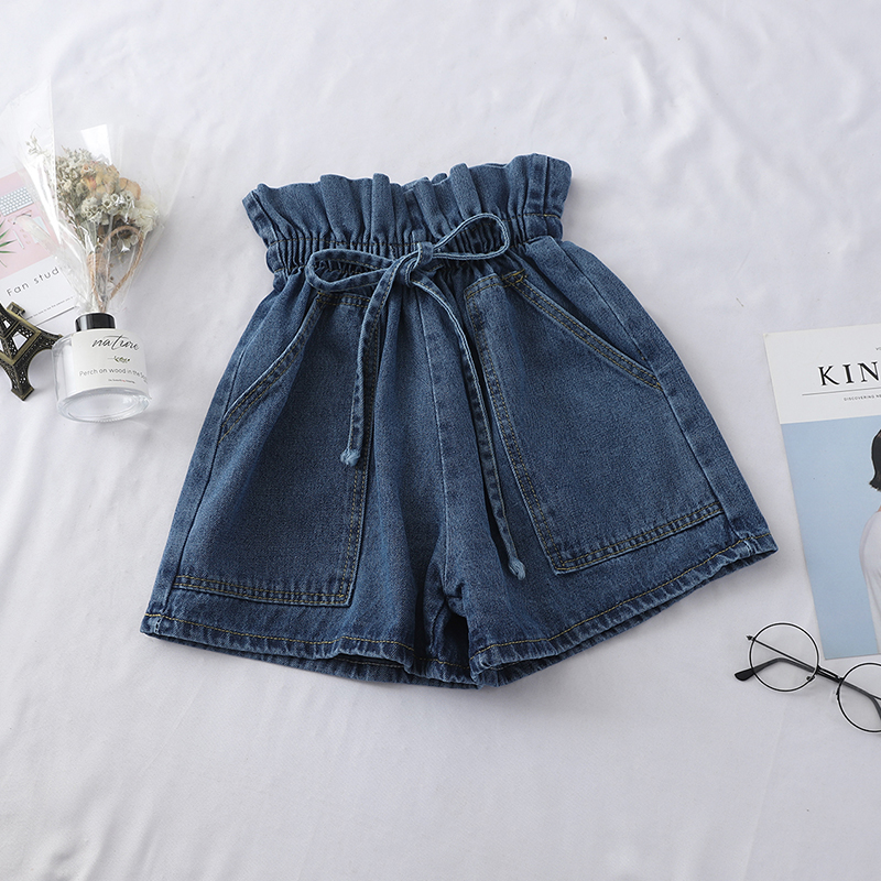 Navy BlueBud Frenulum High waist Denim shorts Spring and summer new pattern Hot pants easy Korean version student Wide leg pants tide student