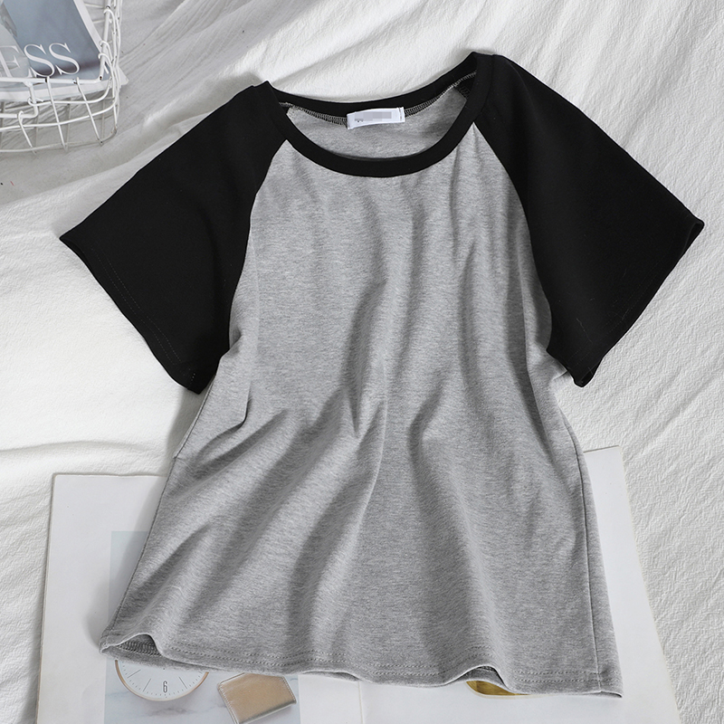 GreyShow thin Korean version Age reduction have cash less than that is registered in the accounts Condom student jacket Spring and summer new pattern fashion Color contrast Crew neck leisure time Short sleeve T-shirt