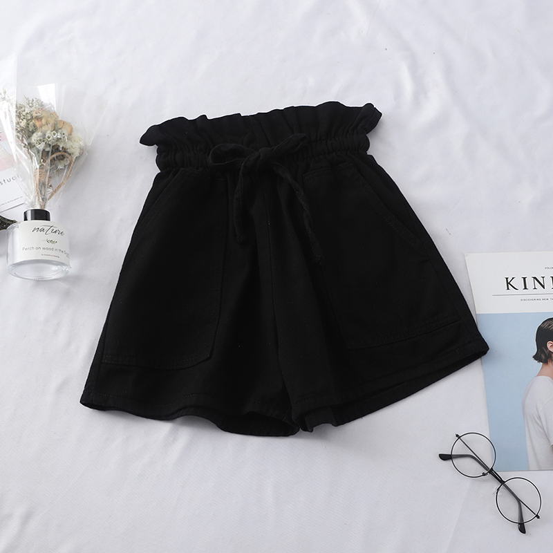 BlackBud Frenulum High waist Denim shorts Spring and summer new pattern Hot pants easy Korean version student Wide leg pants tide student