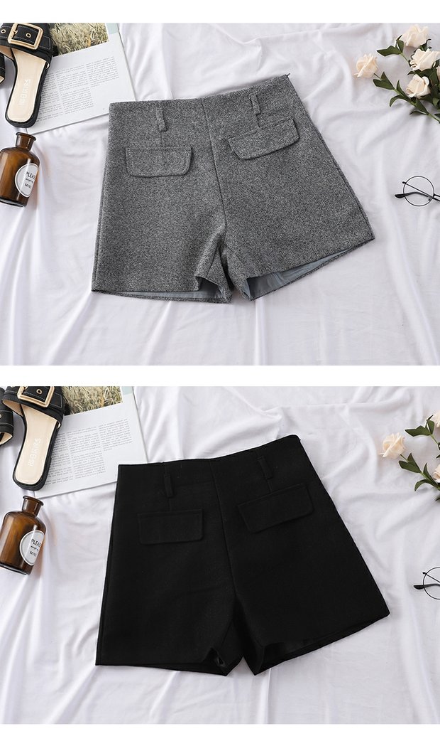 Thu đông 2016 mới khí chất quần short len ​​eo cao đã mỏng bên ngoài mặc quần ống rộng quần ống rộng chân quần phù hợp với quần quần short nữ thời trang