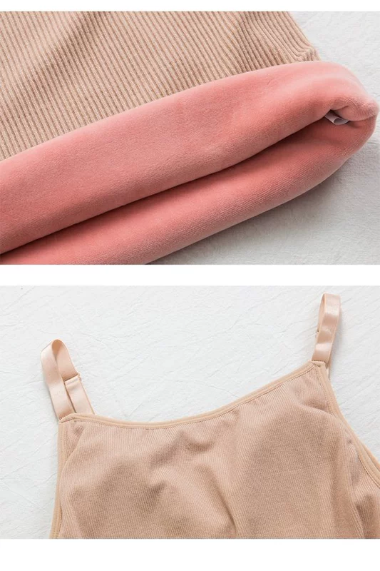 Mùa đông ấm áp vest nữ cộng với nhung dày bó sát ngực pad dây đeo đồ lót ren bên cổ áo V-cổ thủy triều áo voan kiểu