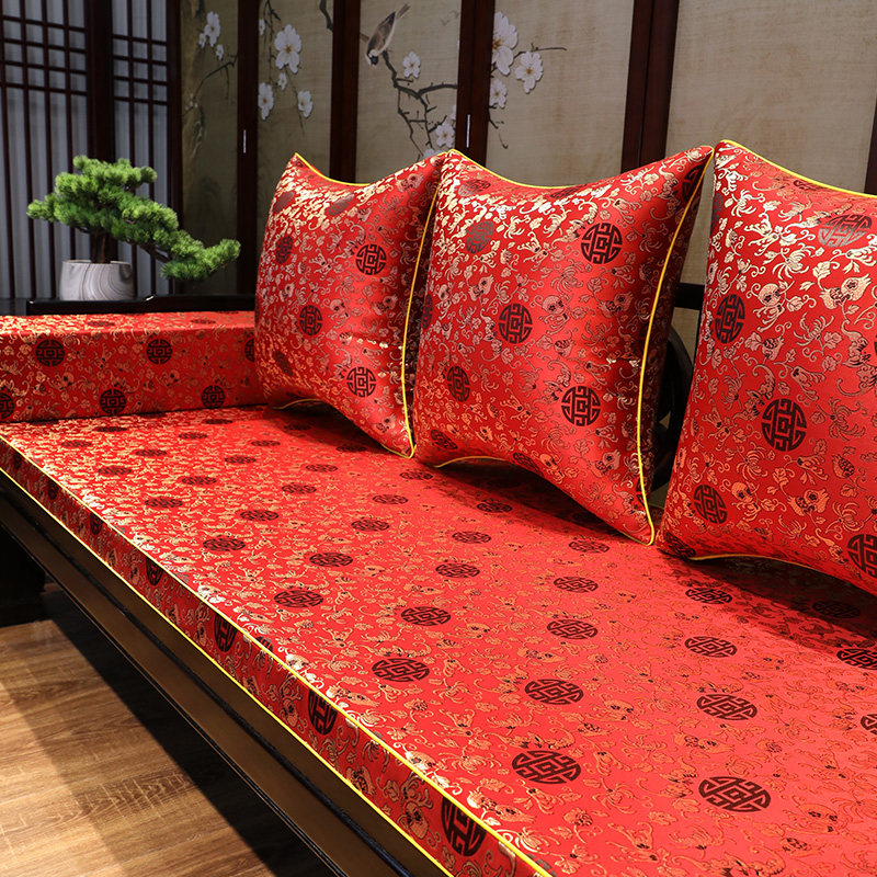 Redwood sofa cushion removable and cover Chinese solid wood luohan bed five pieces of anti-slip thickness sofa pad customization