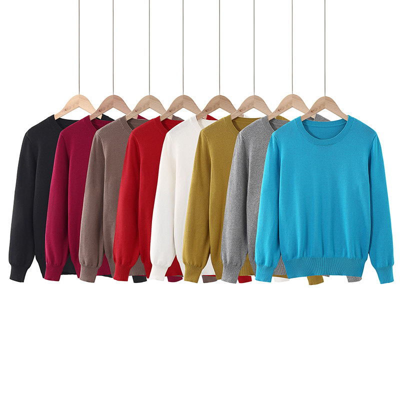 Pure Cotton Knit Sweater for Women, Round Neck Pullover, Spring and Autumn, Plus Size, Loose Fit, Versatile Base Shirt, Short Sweater