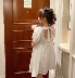 Bạn Xiaozi Dây Bowknot Ngọc trai Cổ vuông Váy ngắn Phụ nữ Dễ thương Sexy Váy Phụ nữ Eo cao Mùa hè - Váy eo cao