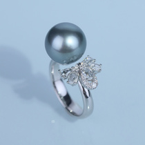 Customer Custom Leaf Floating recommended 18K gold leaf diamond ring natural seawater pearl Tahiti