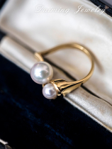 Leaf akoya pearl ring luster finger double pearl line ring Japanese sea water pearl ring 18K gold ring