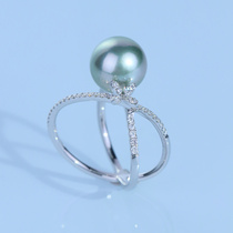 Customer Custom Leaf Floating recommended 18K gold round diamond ring natural seawater pearl Tahiti