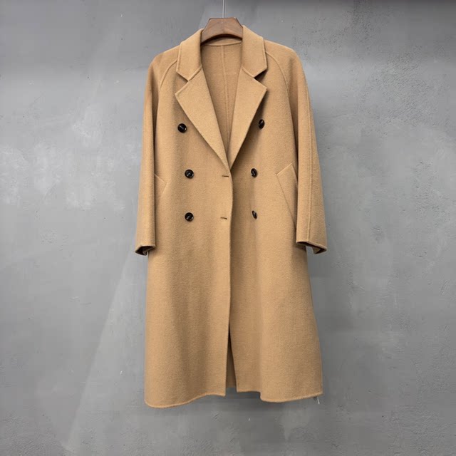 冬女士大衣长款双排扣过膝宽松羊毛双面呢外套A0009