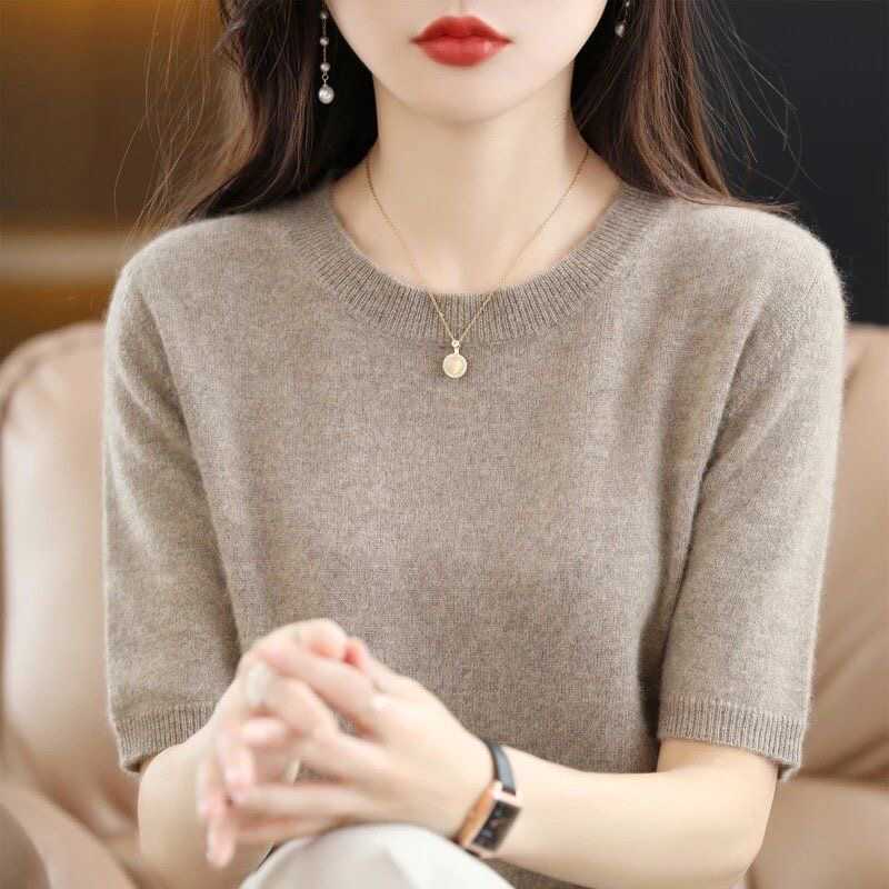2026 Spring and Autumn Round Neck Pullover Sweater for Women, Mid-Sleeve Base Shirt, Loose Five-Quarter Sleeve Knitted Short-Sleeve Women's Inner Top 2026 Spring and Autumn Round Neck Pullover Sweater for Women, Mid-Sleeve Base Shirt, Loose Five-Quarter Sleeve Knitted Short-Sleeve Women's Inner Top