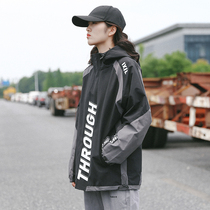 Spring and autumn 2021 new frock coat female wild bf jacket student couple Hong Kong wind splicing stormtrooper handsome tide